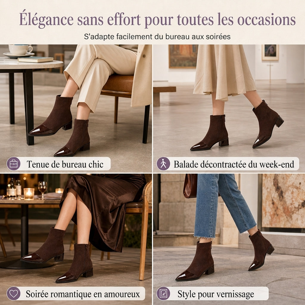Bottines à bout pointu de style français pour femme, coupe ajustée, bottines courtes élégantes pour le printemps et l'automne