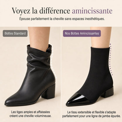 Bottines à bout pointu de style français pour femme, coupe ajustée, bottines courtes élégantes pour le printemps et l'automne