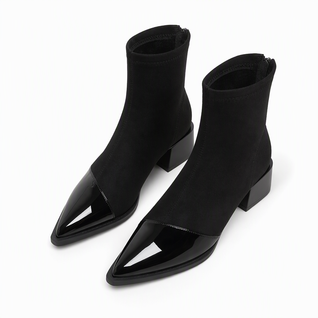 Bottines à bout pointu de style français pour femme, coupe ajustée, bottines courtes élégantes pour le printemps et l'automne