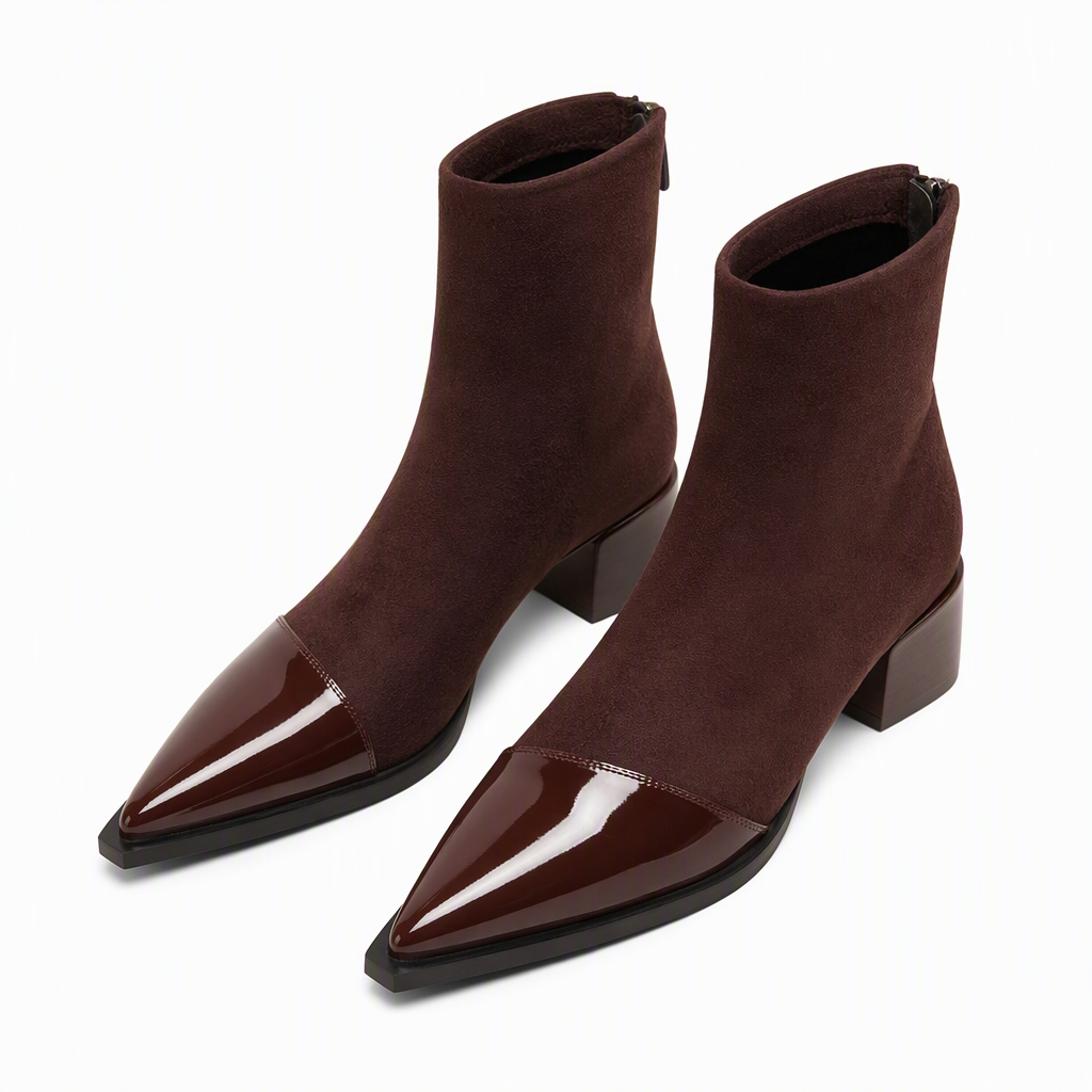 Bottines à bout pointu de style français pour femme, coupe ajustée, bottines courtes élégantes pour le printemps et l'automne