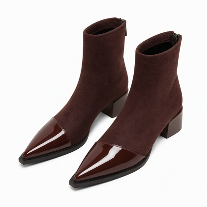 Bottines à bout pointu de style français pour femme, coupe ajustée, bottines courtes élégantes pour le printemps et l'automne