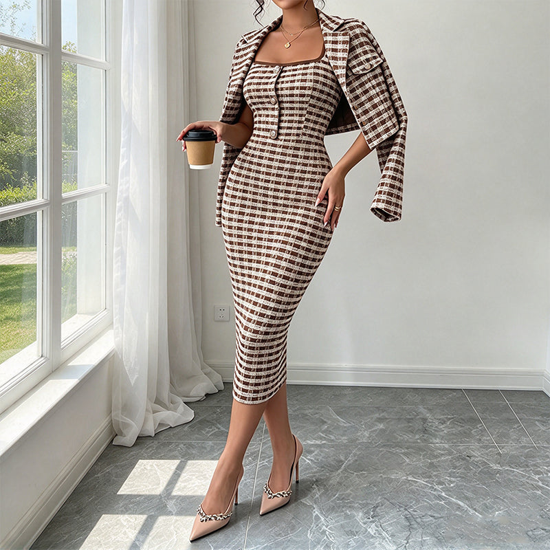 Ensemble femme veste courte élégante et robe ajustée