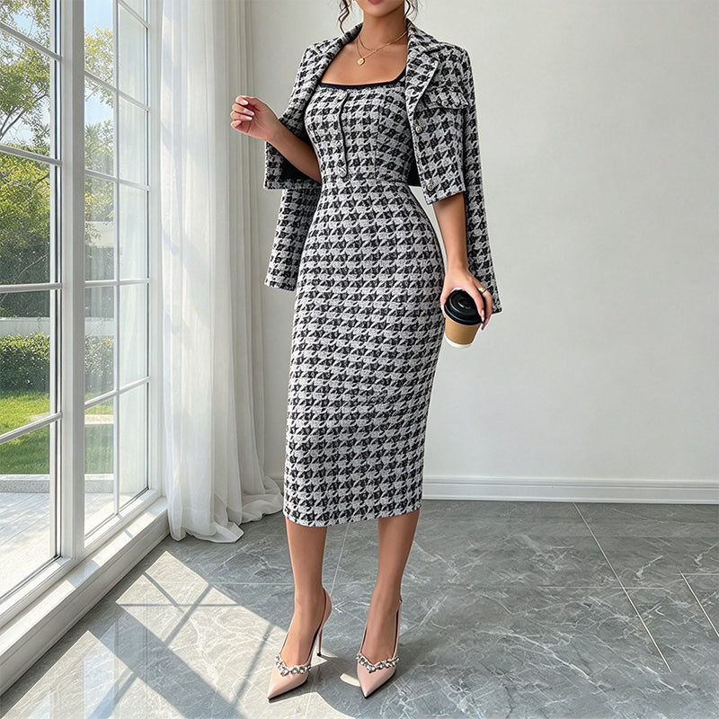 Ensemble femme veste courte élégante et robe ajustée