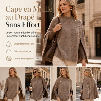 Poncho Cape en tricot boutonné pour femme