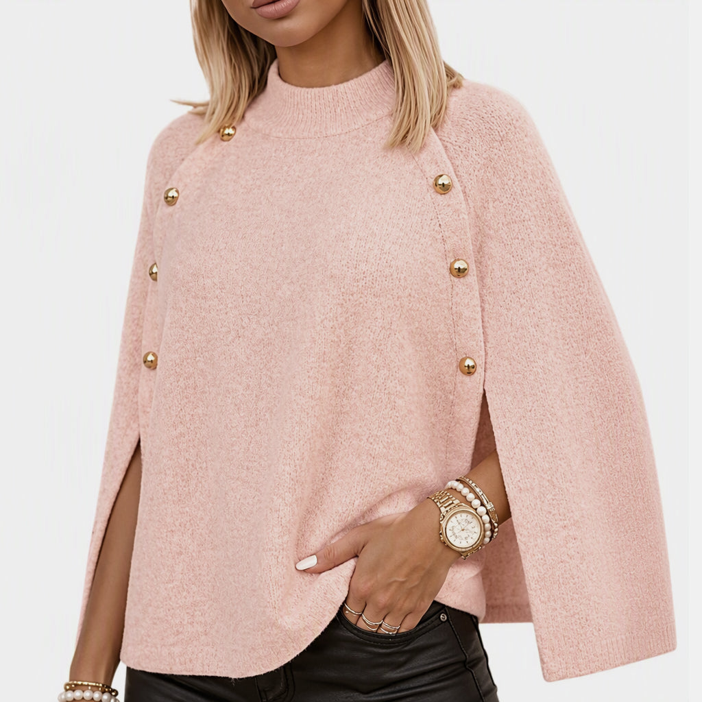 Poncho Cape en tricot boutonné pour femme