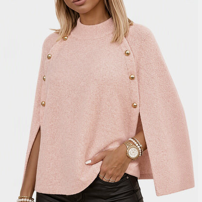 Poncho Cape en tricot boutonné pour femme