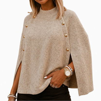 Poncho Cape en tricot boutonné pour femme