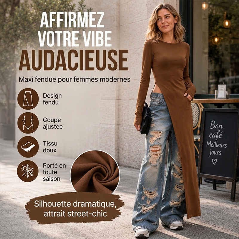 👜 -50 % sur toute la mode femme ! ✨Haut long asymétrique chic pour femme avec fente haute