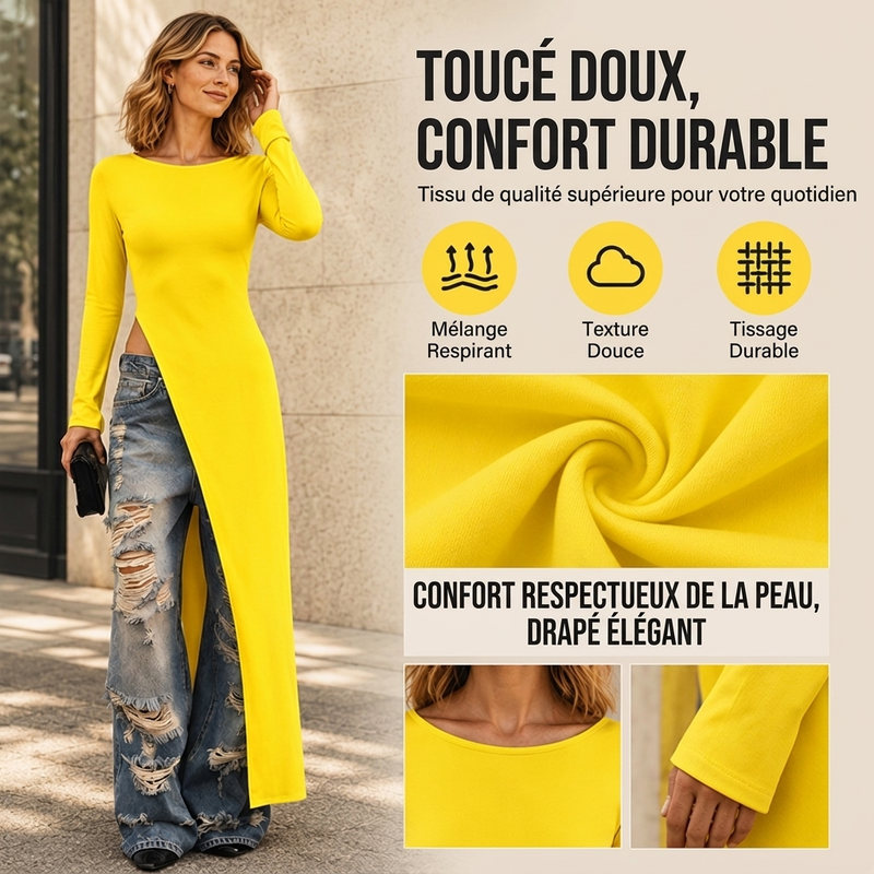 👜 -50 % sur toute la mode femme ! ✨Haut long asymétrique chic pour femme avec fente haute