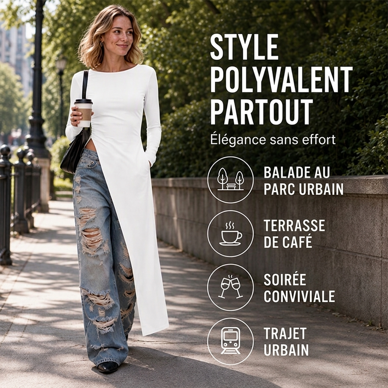 👜 -50 % sur toute la mode femme ! ✨Haut long asymétrique chic pour femme avec fente haute