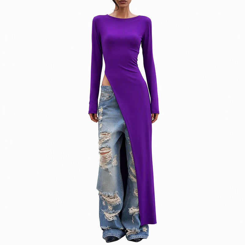 👜 -50 % sur toute la mode femme ! ✨Haut long asymétrique chic pour femme avec fente haute