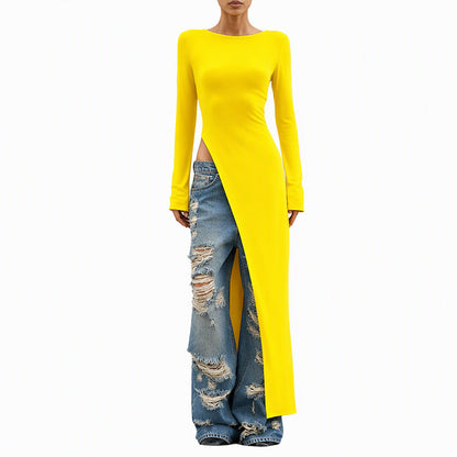 👜 -50 % sur toute la mode femme ! ✨Haut long asymétrique chic pour femme avec fente haute