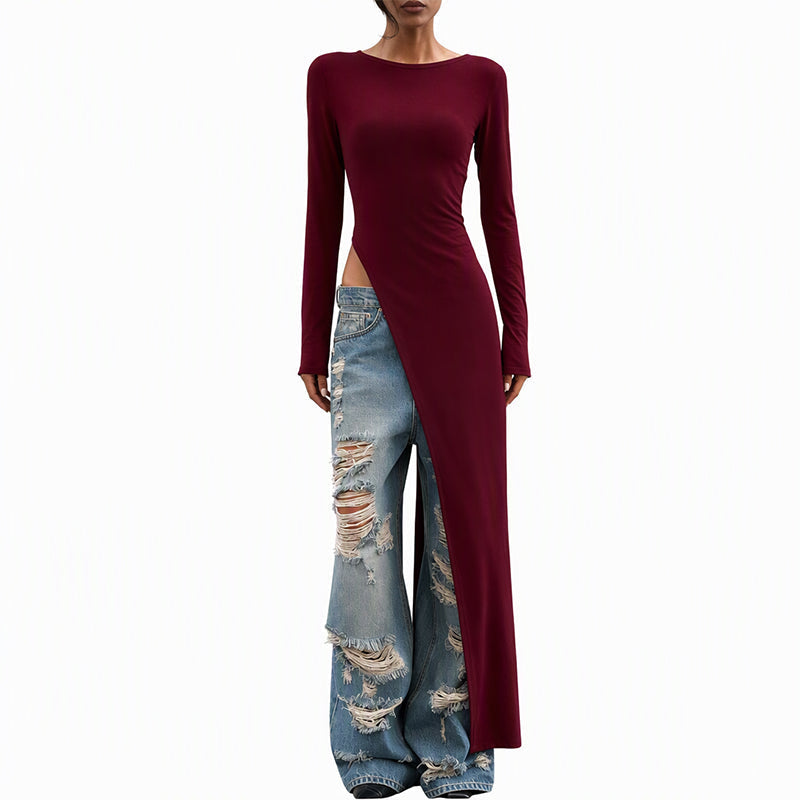 👜 -50 % sur toute la mode femme ! ✨Haut long asymétrique chic pour femme avec fente haute