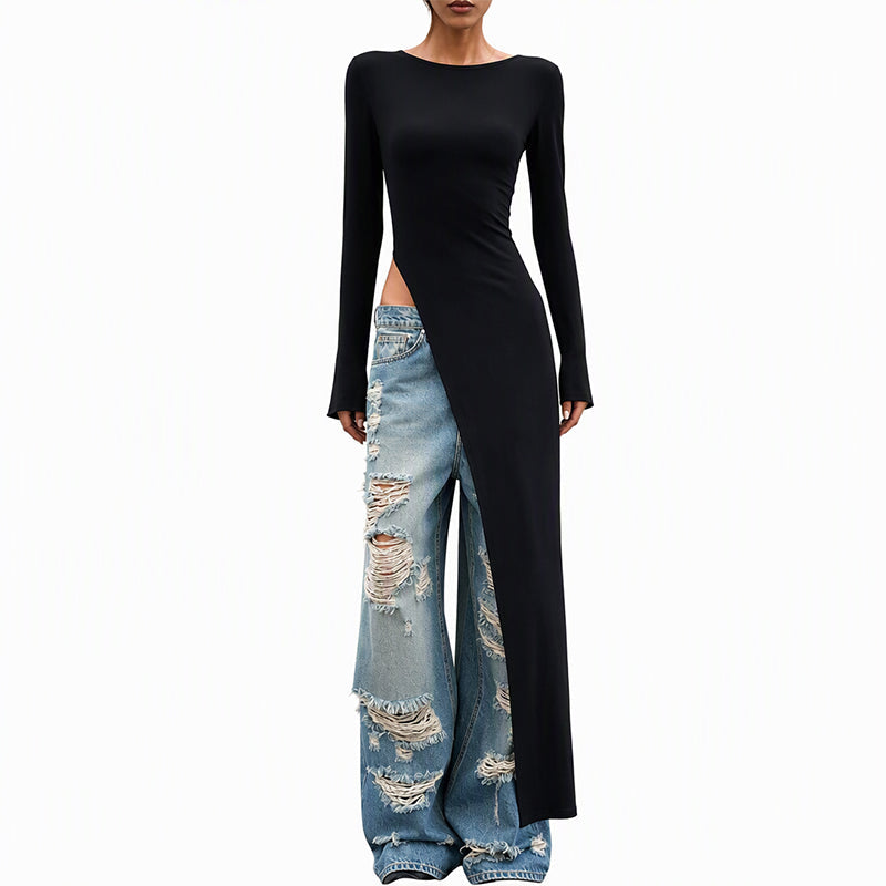 👜 -50 % sur toute la mode femme ! ✨Haut long asymétrique chic pour femme avec fente haute