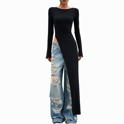 👜 -50 % sur toute la mode femme ! ✨Haut long asymétrique chic pour femme avec fente haute
