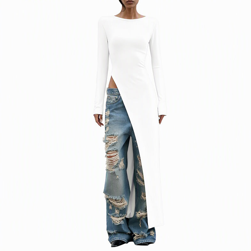👜 -50 % sur toute la mode femme ! ✨Haut long asymétrique chic pour femme avec fente haute