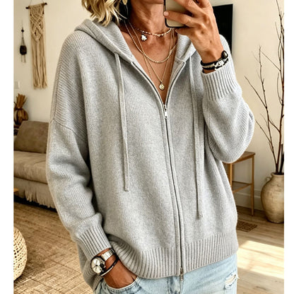 Cardigan en maille à capuche zippé ample pour femme