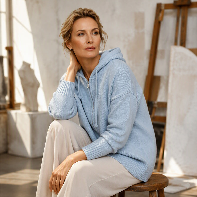 Cardigan en maille à capuche zippé ample pour femme
