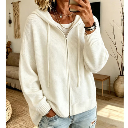 Cardigan en maille à capuche zippé ample pour femme