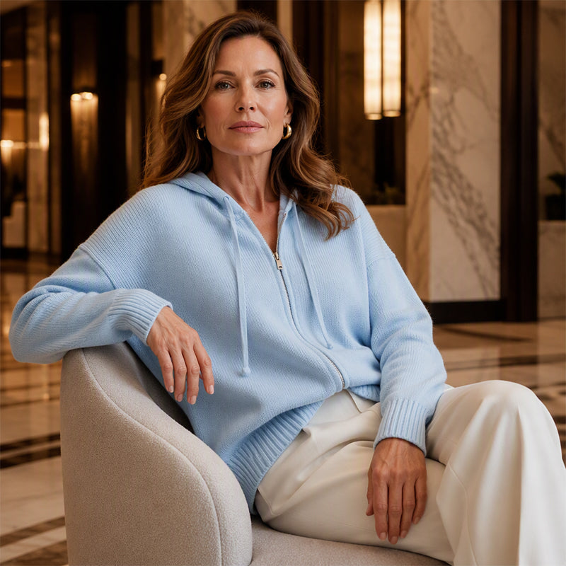 Cardigan en maille à capuche zippé ample pour femme