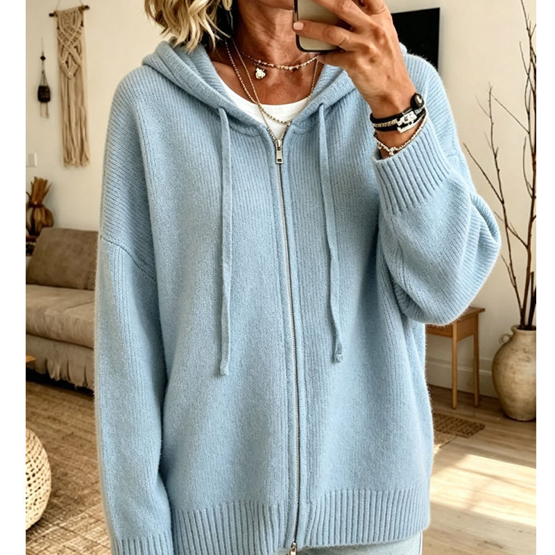 Cardigan en maille à capuche zippé ample pour femme