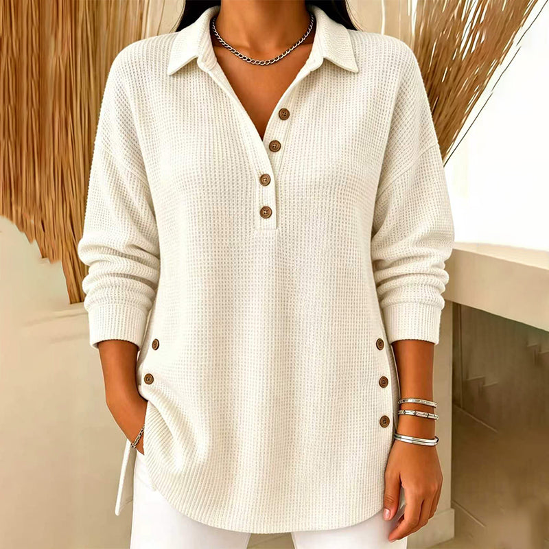 Haut à manches longues en maille gaufrée pour femme