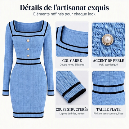 👜 -50 % sur toute la mode femme ! ✨Robe moulante en maille élégante à col carré pour femme