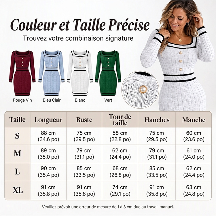 👜 -50 % sur toute la mode femme ! ✨Robe moulante en maille élégante à col carré pour femme