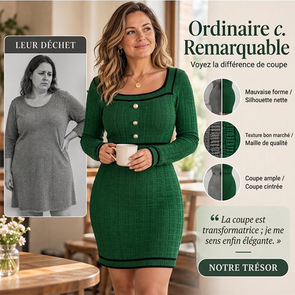 👜 -50 % sur toute la mode femme ! ✨Robe moulante en maille élégante à col carré pour femme