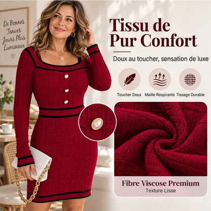 👜 -50 % sur toute la mode femme ! ✨Robe moulante en maille élégante à col carré pour femme