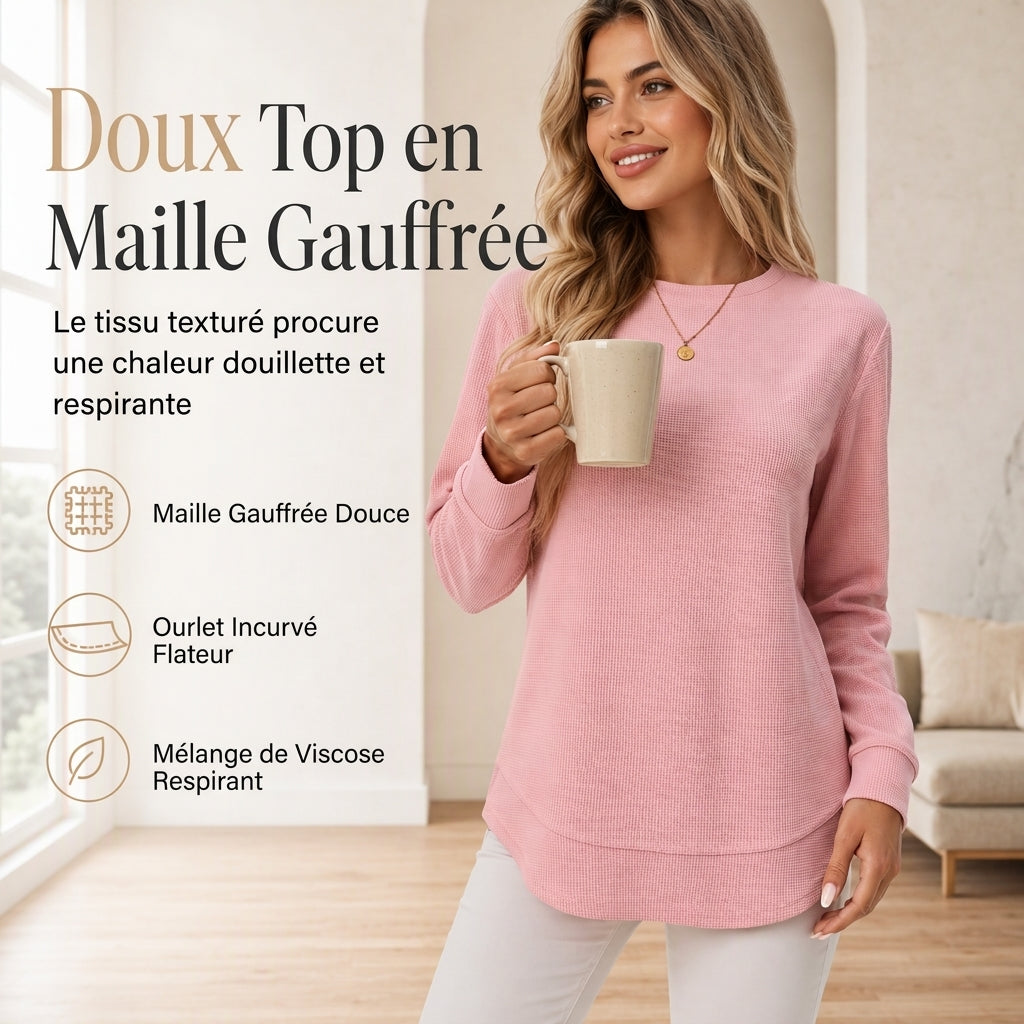 Haut décontracté ample en maille gaufrée pour femme