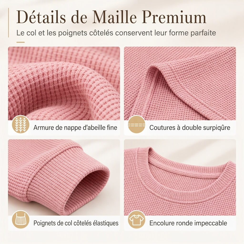 Haut décontracté ample en maille gaufrée pour femme
