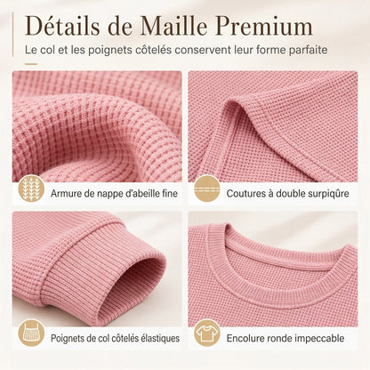 Haut décontracté ample en maille gaufrée pour femme