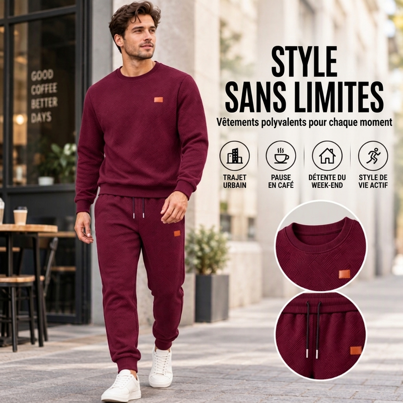 Ensemble de sport décontracté pour hommes en jacquard texturé