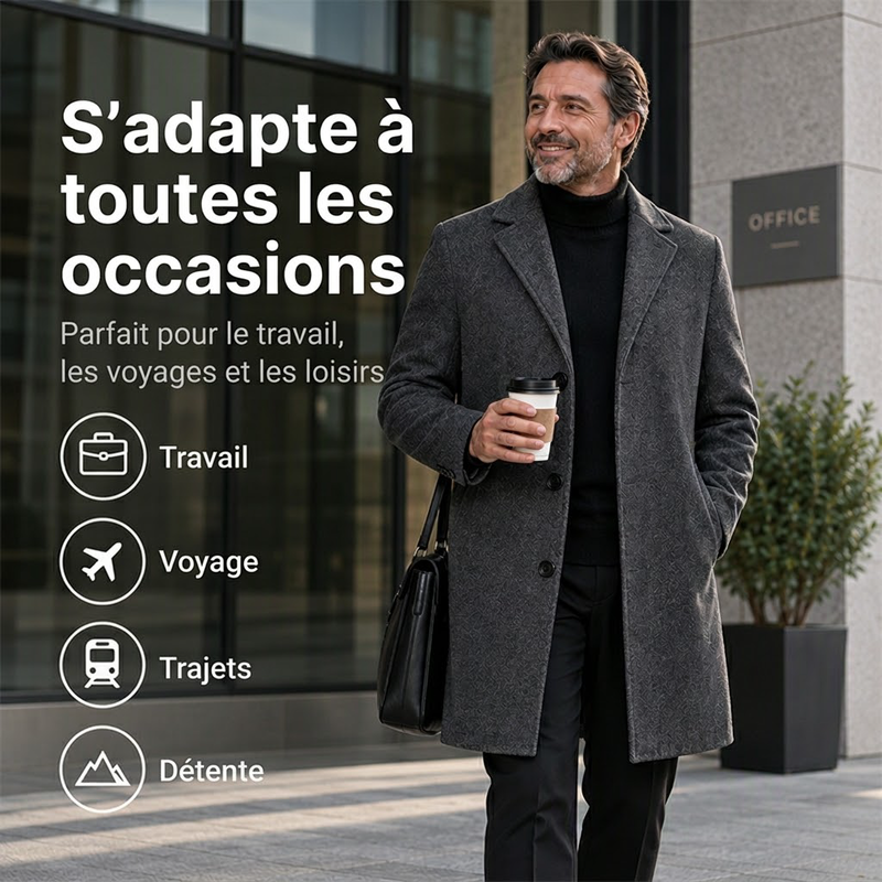Manteau classique mi-long à boutonnage simple pour homme