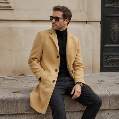 Manteau classique mi-long à boutonnage simple pour homme