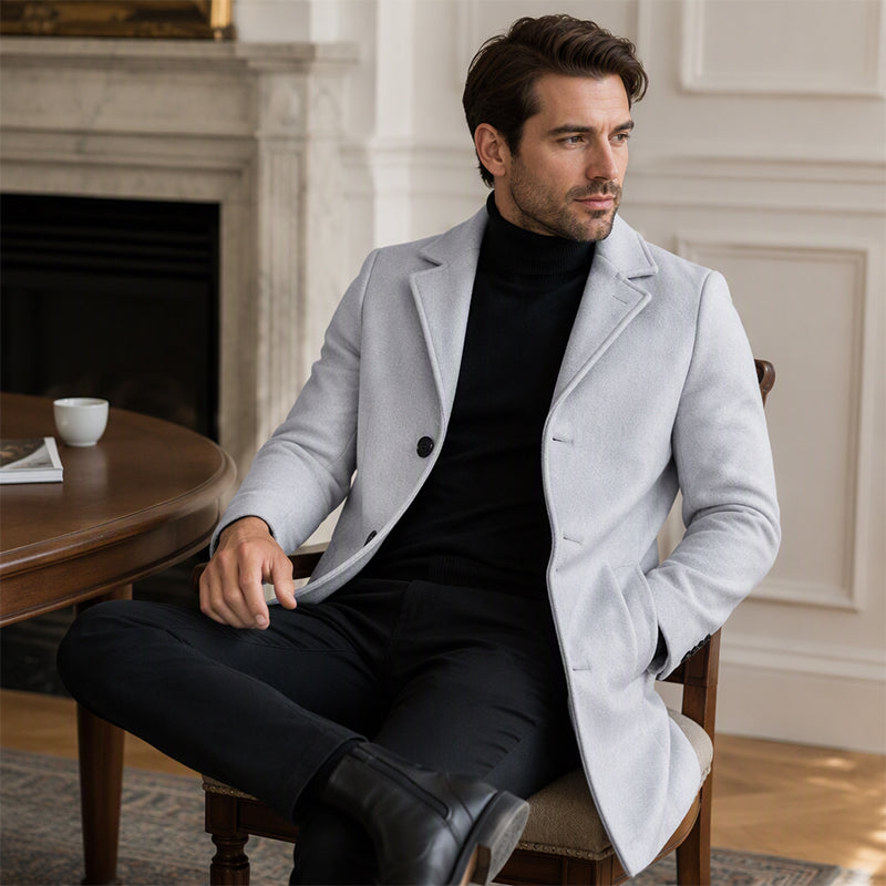 Manteau classique mi-long à boutonnage simple pour homme