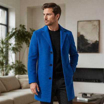 Manteau classique mi-long à boutonnage simple pour homme