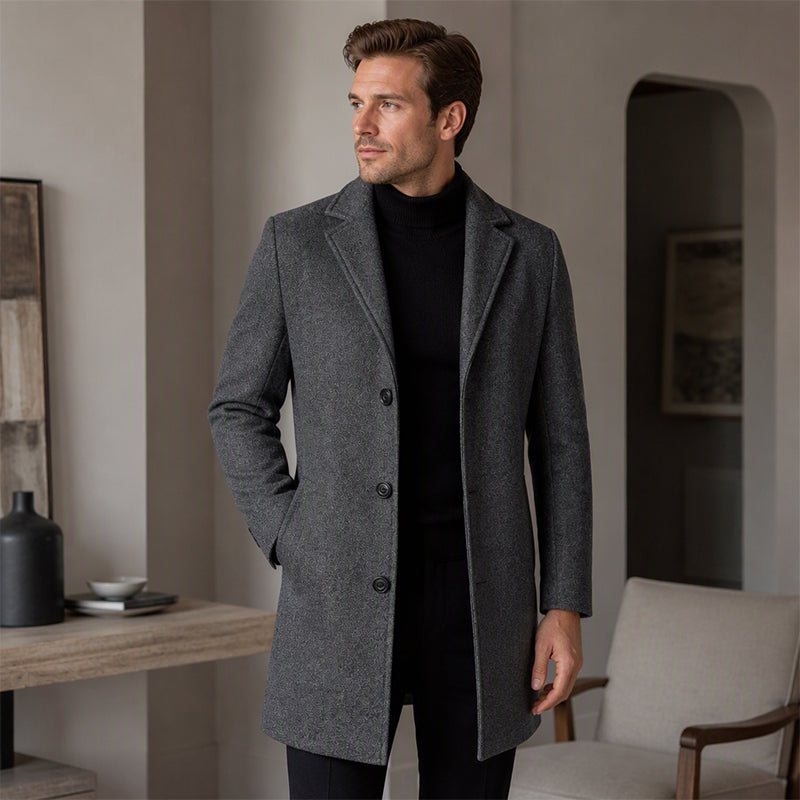 Manteau classique mi-long à boutonnage simple pour homme