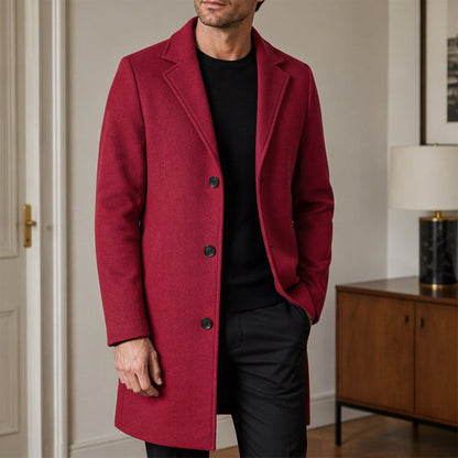 Manteau classique mi-long à boutonnage simple pour homme