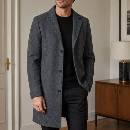 Manteau classique mi-long à boutonnage simple pour homme