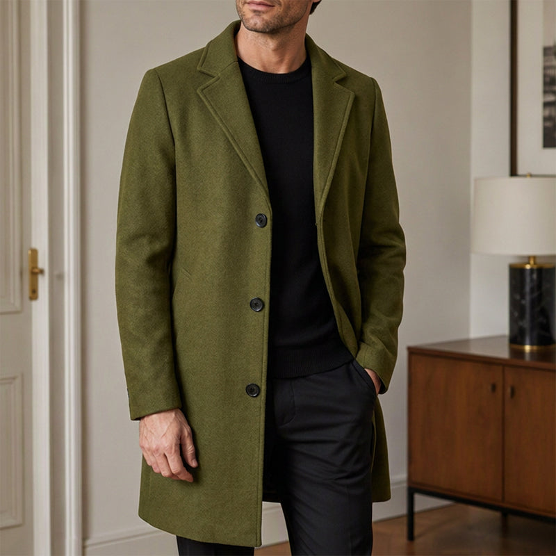 Manteau classique mi-long à boutonnage simple pour homme