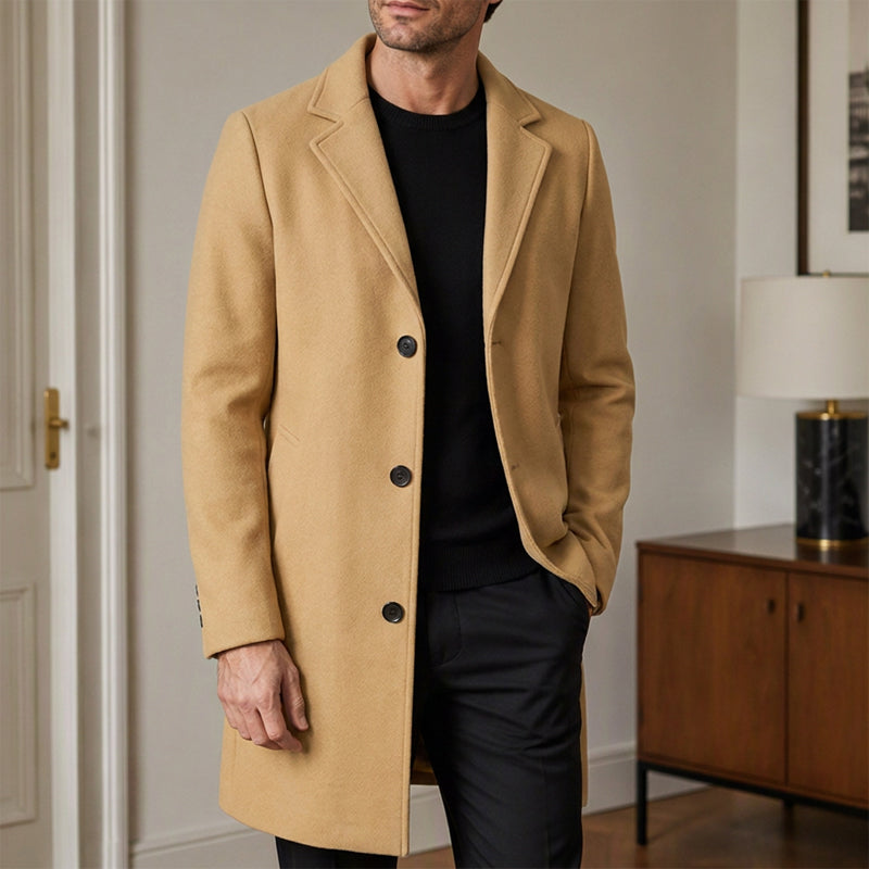 Manteau classique mi-long à boutonnage simple pour homme