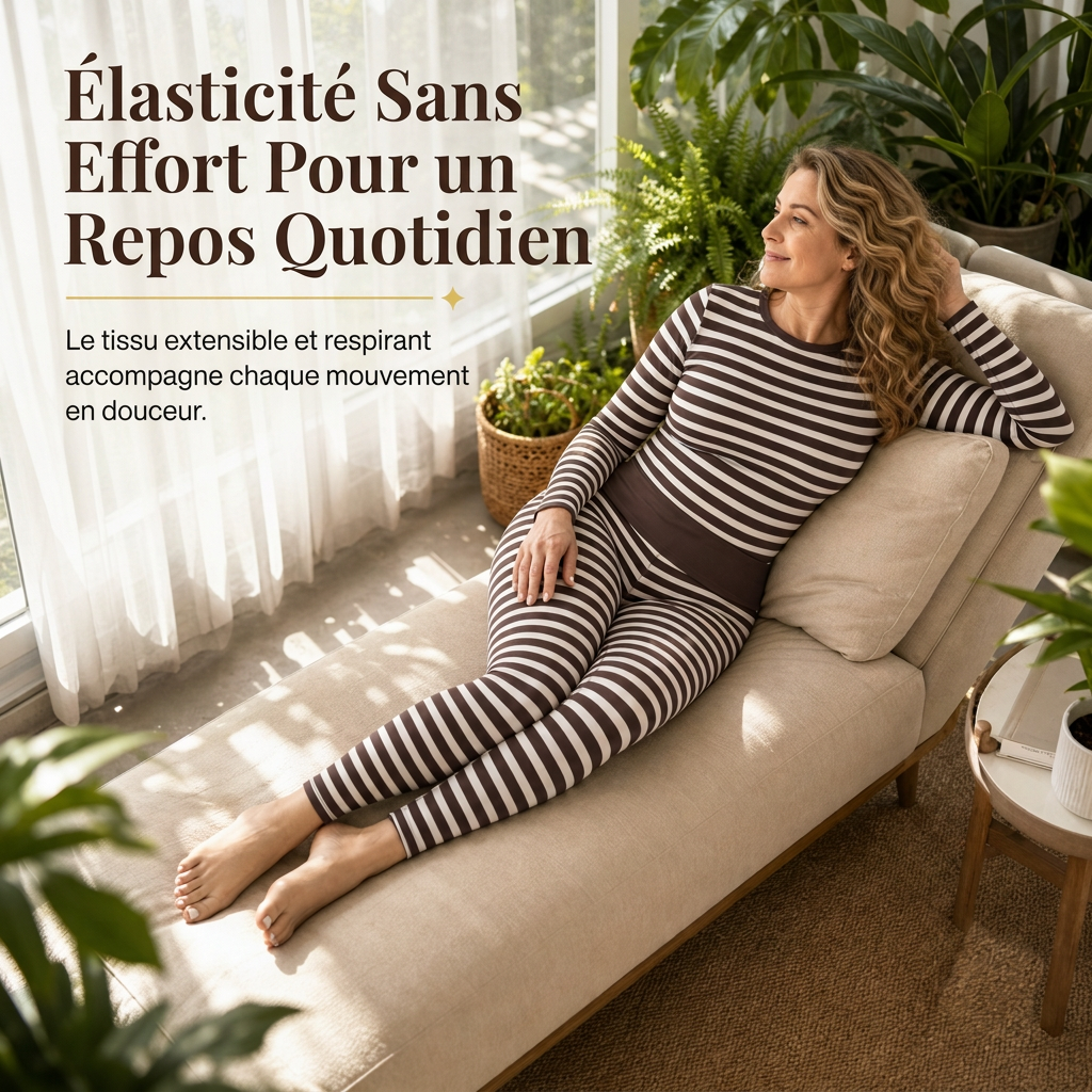 Ensemble de détente et de sport slim à rayures et blocs de couleur, haut à col rond et pantalon à manches longues pour femme