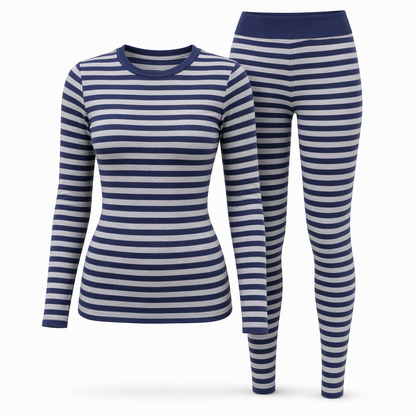 Ensemble de détente et de sport slim à rayures et blocs de couleur, haut à col rond et pantalon à manches longues pour femme
