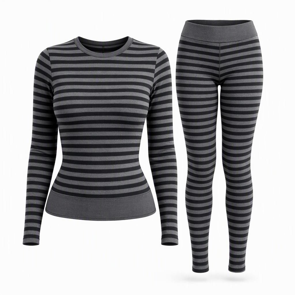 Ensemble de détente et de sport slim à rayures et blocs de couleur, haut à col rond et pantalon à manches longues pour femme