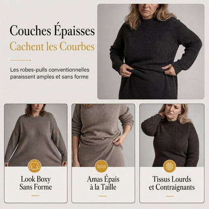 Robe pull mouchetée à manches longues et col rond pour femme, coupe slim moulante