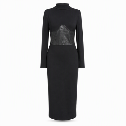 Robe pull mouchetée à manches longues et col rond pour femme, coupe slim moulante