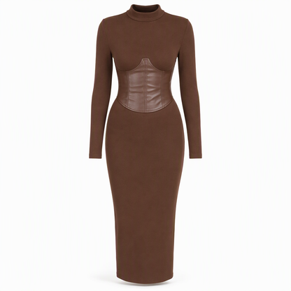 Robe pull mouchetée à manches longues et col rond pour femme, coupe slim moulante