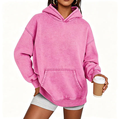 Sweat à capuche oversize unisexe à délavage acide, style décontracté